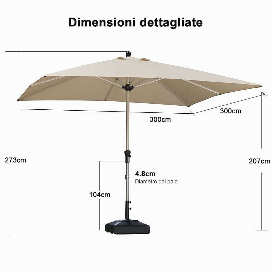 PURPLE LEAF Ombrelloni da Giardino, Ombrellone da Tavolo， Ombrellone con Montante centrale， Adatti per Giardino, Terrazza e Mercati ,Con Base