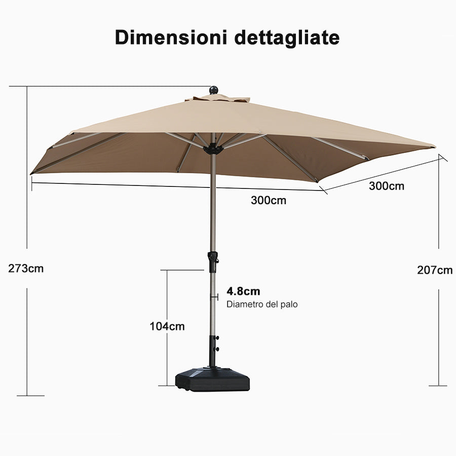 PURPLE LEAF Ombrelloni da Giardino, Ombrellone da Tavolo， Ombrellone con Montante centrale， Adatti per Giardino, Terrazza e Mercati ,Con Base