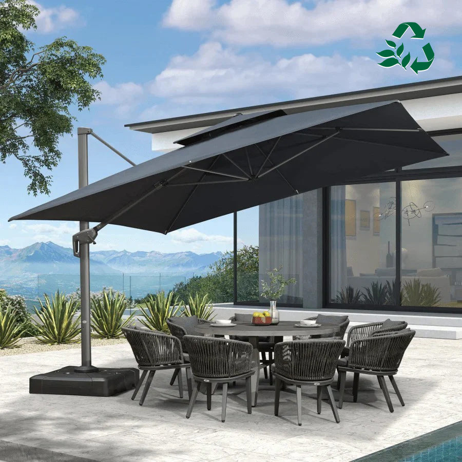 PURPLE LEAF Ombrellone da Giardino a sbalzo , Ombrellone da Esterno con palo Grigio,Rotazione a 360° e 6 livelli di Regolazione dell'altezza