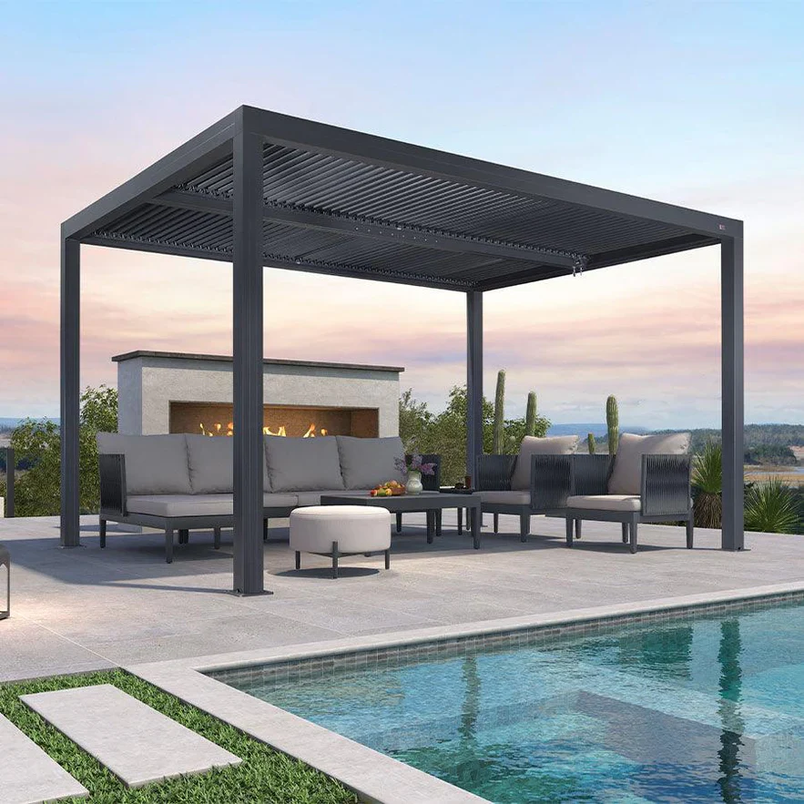 PURPLE LEAF Pergola Bioclimatica a Lamelle con Tetto Regolabile Moderna Alluminio Pergolati da Giardino per Patio Terrazza Esterno Grigio