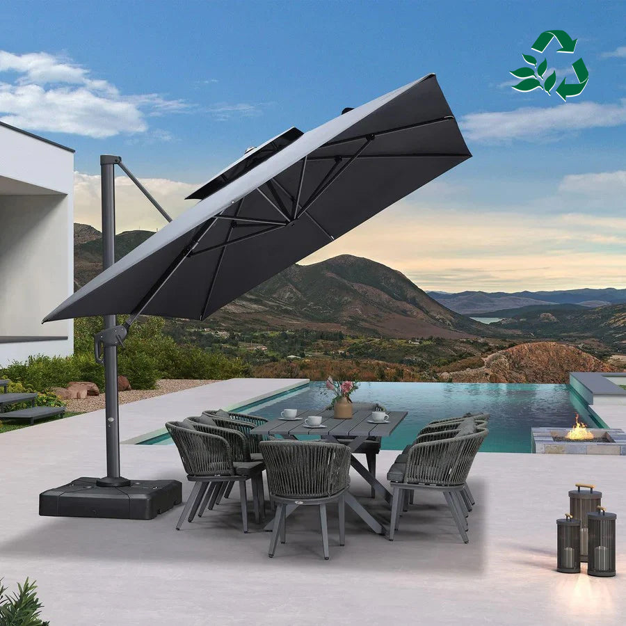 PURPLE LEAF Ombrellone da Giardino a sbalzo , Ombrellone da Esterno con palo Grigio,Rotazione a 360° e 6 livelli di Regolazione dell'altezza ,Con Base