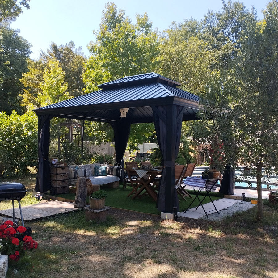 PURPLE LEAF  Alluminio Gazebo Giardino con Zanzariere e Tende Tetto Doppio in Acciaio Galvanizzato, Grigio