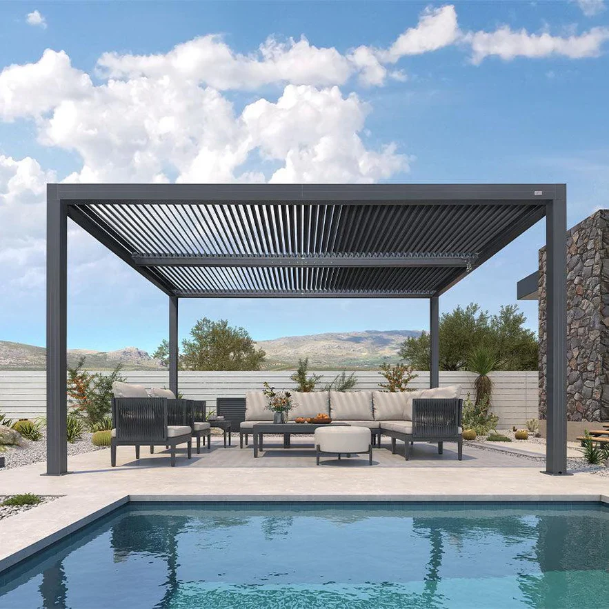 PURPLE LEAF Pergola Bioclimatica a Lamelle con Tetto Regolabile Moderna Alluminio Pergolati da Giardino per Patio Terrazza Esterno Grigio