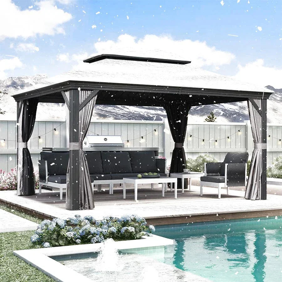 PURPLE LEAF  Alluminio Gazebo Giardino con Zanzariere e Tende Tetto Doppio in Acciaio Galvanizzato, Grigio