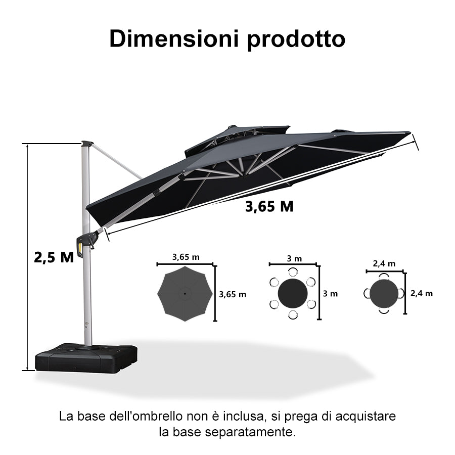 PURPLE LEAF Ombrellone Classico da Giardino Rotondo con Doppia Top e Rotazione a 360 Gradi ,con Base