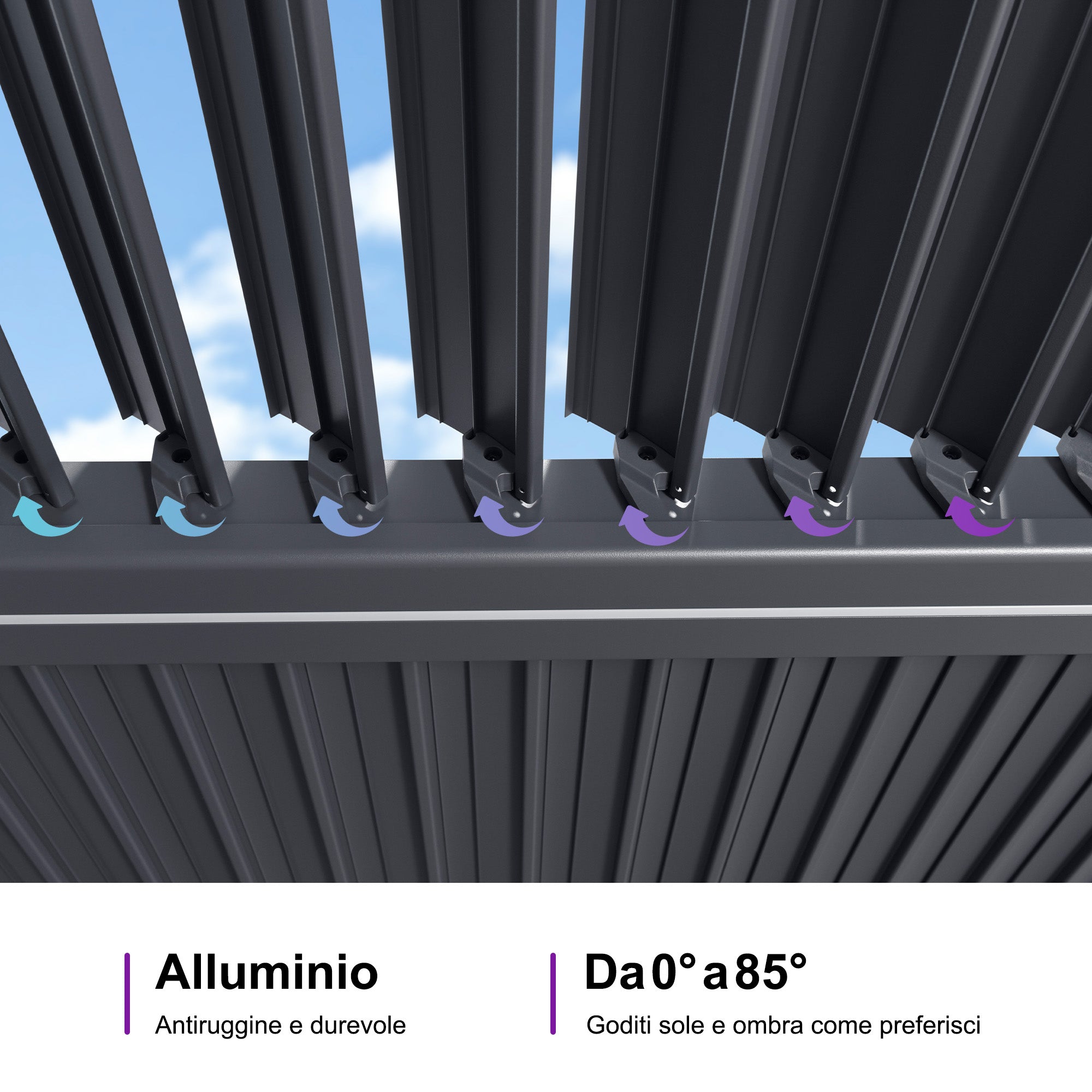 PURPLE LEEF Pergola Bioclimatica con Copertura a Lamelle e Luce LED Integrata per Terrazzo e Giardino, Grigio
