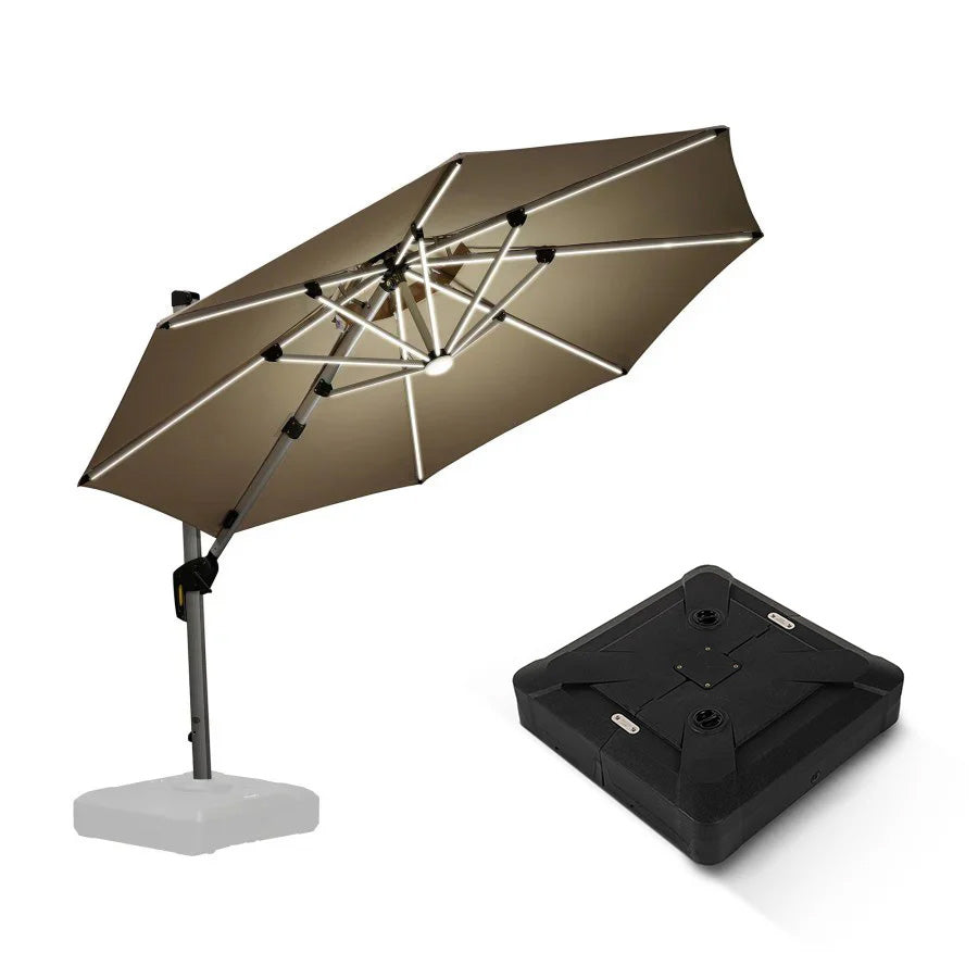 PURPLE LEAF Ombrellone Rotondo da Giardino , Doppio Top e Luci ,con Base