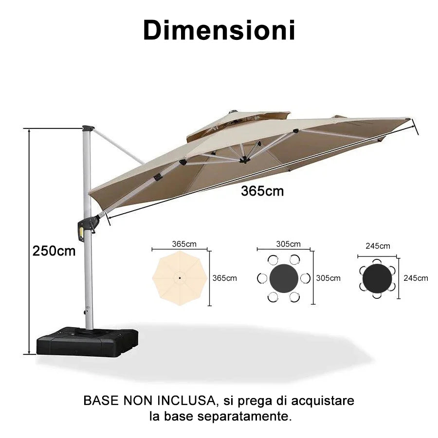 PURPLE LEAF Ombrellone Classico da Giardino Rotondo con Doppia Top e Rotazione a 360 Gradi ,con Base