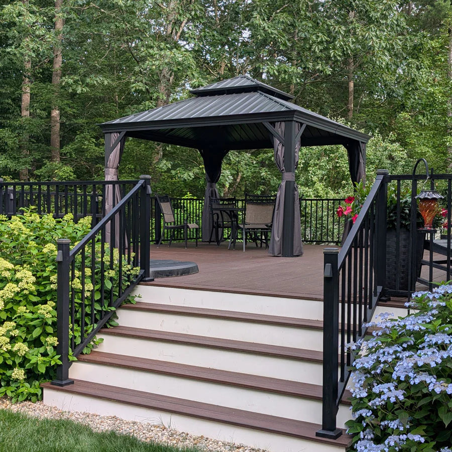 PURPLE LEAF  Alluminio Gazebo Giardino con Zanzariere e Tende Tetto Doppio in Acciaio Galvanizzato, Grigio