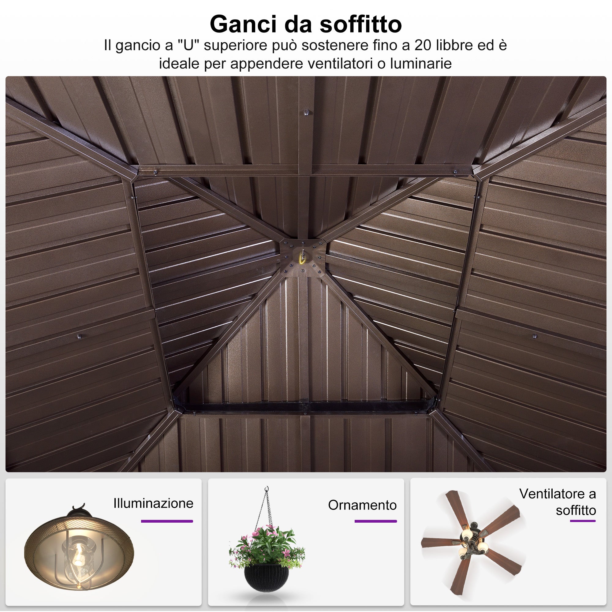 PURPLE LEAF Alluminio Gazebo da Giardino da Esterno Terrazzo Resistente con Zanzariera Tetto In Acciaio Zincato Bronzo