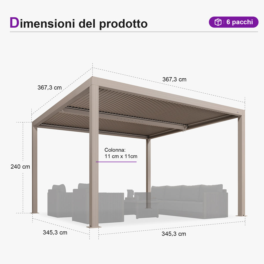PURPLE LEAF Pergola Bioclimatica Moderna Pergola Color Champagne con Tetto Regolabile per Patio Giardino e Cortile