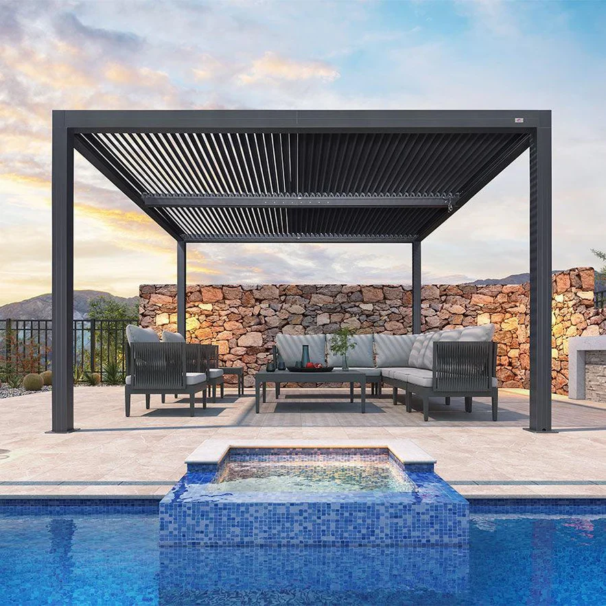 PURPLE LEAF Pergola Bioclimatica a Lamelle con Tetto Regolabile Moderna Alluminio Pergolati da Giardino per Patio Terrazza Esterno Grigio