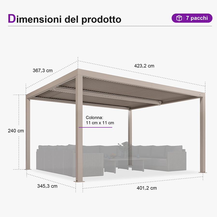 PURPLE LEAF Pergola Bioclimatica Moderna Pergola Color Champagne con Tetto Regolabile per Patio Giardino e Cortile