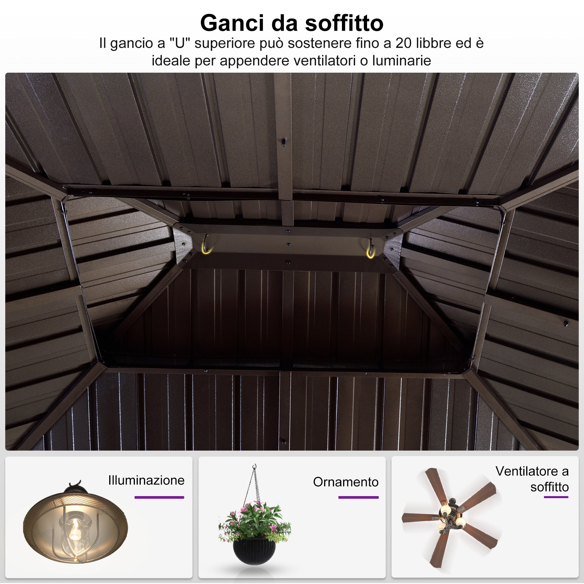 PURPLE LEAF Alluminio Gazebo da Giardino da Esterno Terrazzo Resistente con Zanzariera Tetto In Acciaio Zincato Bronzo