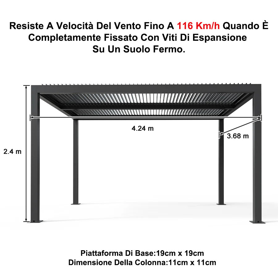 PURPLE LEAF Pergola Bioclimatica a Lamelle con Tetto Regolabile Moderna Alluminio Pergolati da Giardino per Patio Terrazza Esterno Grigio