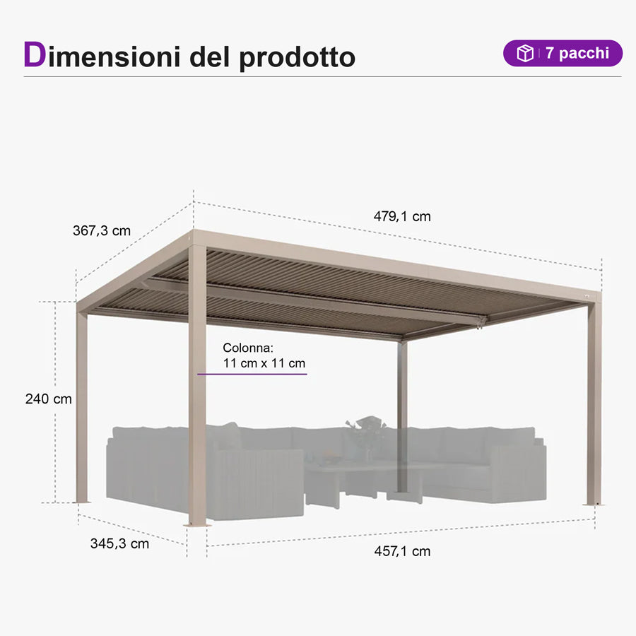 PURPLE LEAF Pergola Bioclimatica Moderna Pergola Color Champagne con Tetto Regolabile per Patio Giardino e Cortile