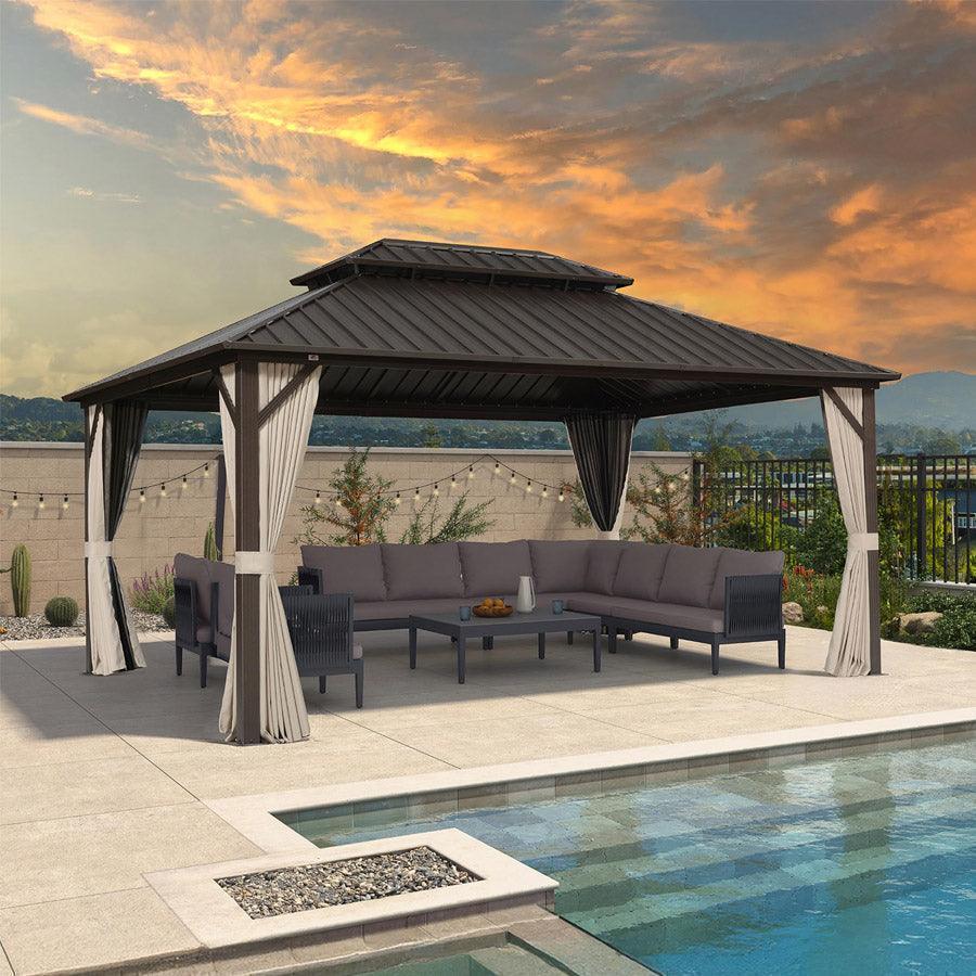 PURPLE LEAF Gazebo da Giardino In Alluminio Impermeabile e Stabile Doppio Tetto in Acciaio Galvanizzato Versione Economica - Bronzo