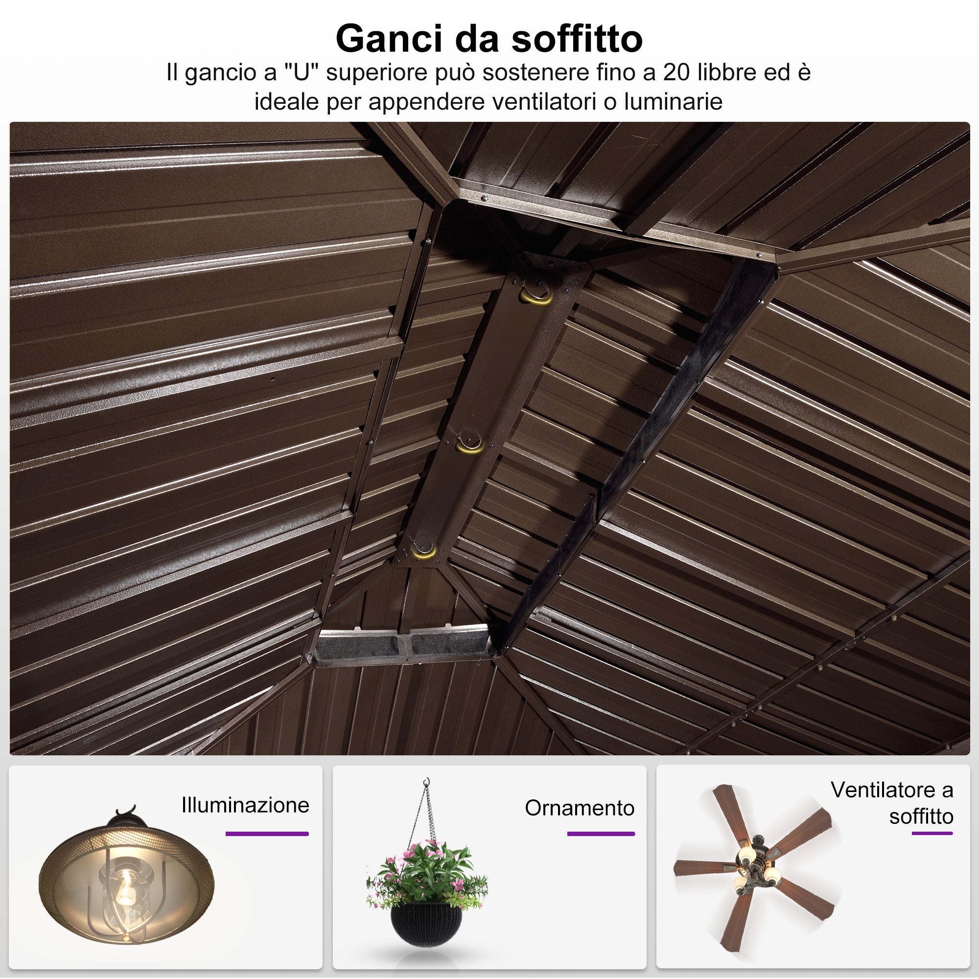 PURPLE LEAF Alluminio Gazebo da Giardino da Esterno Terrazzo Resistente con Zanzariera Tetto In Acciaio Zincato Bronzo