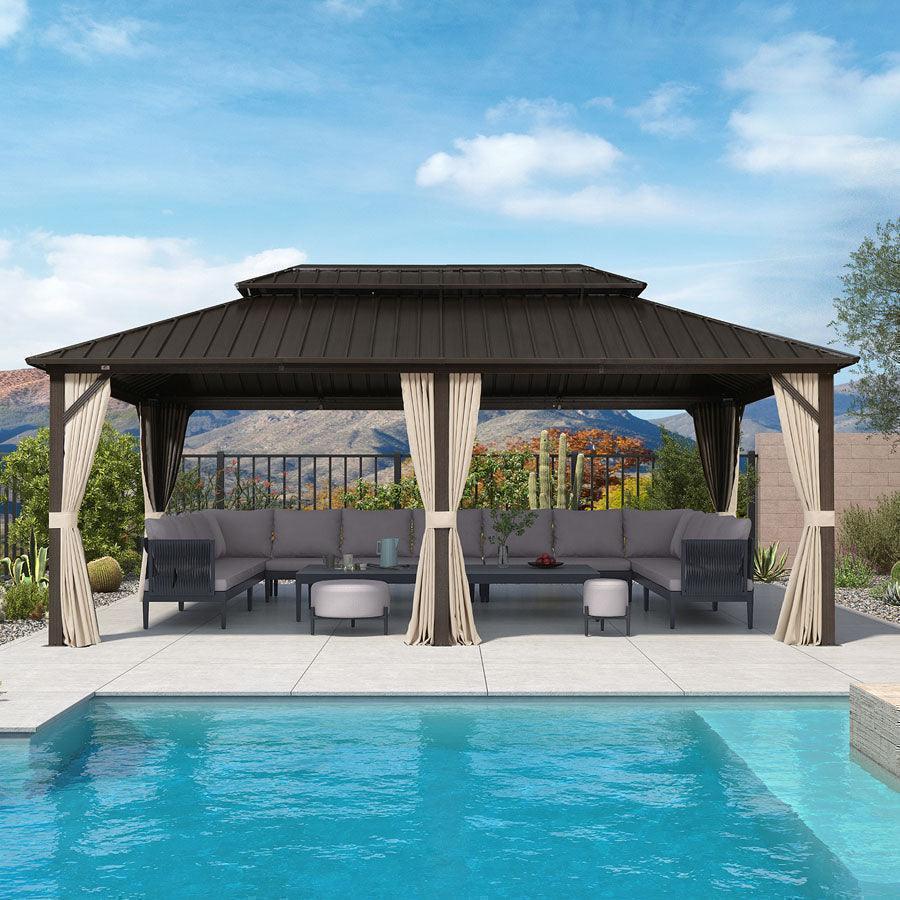 PURPLE LEAF Gazebo da Giardino In Alluminio Impermeabile e Stabile Doppio Tetto in Acciaio Galvanizzato Versione Economica - Bronzo