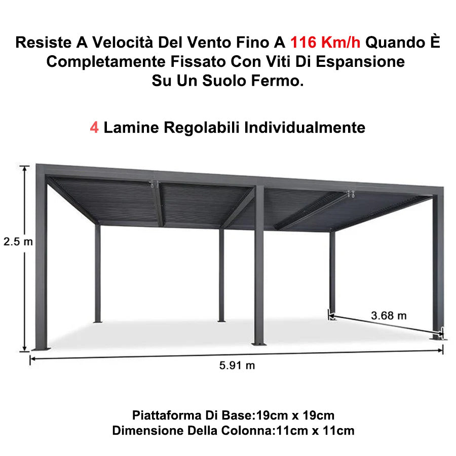 PURPLE LEAF Pergola Bioclimatica a Lamelle con Tetto Regolabile Moderna Alluminio Pergolati da Giardino per Patio Terrazza Esterno Grigio