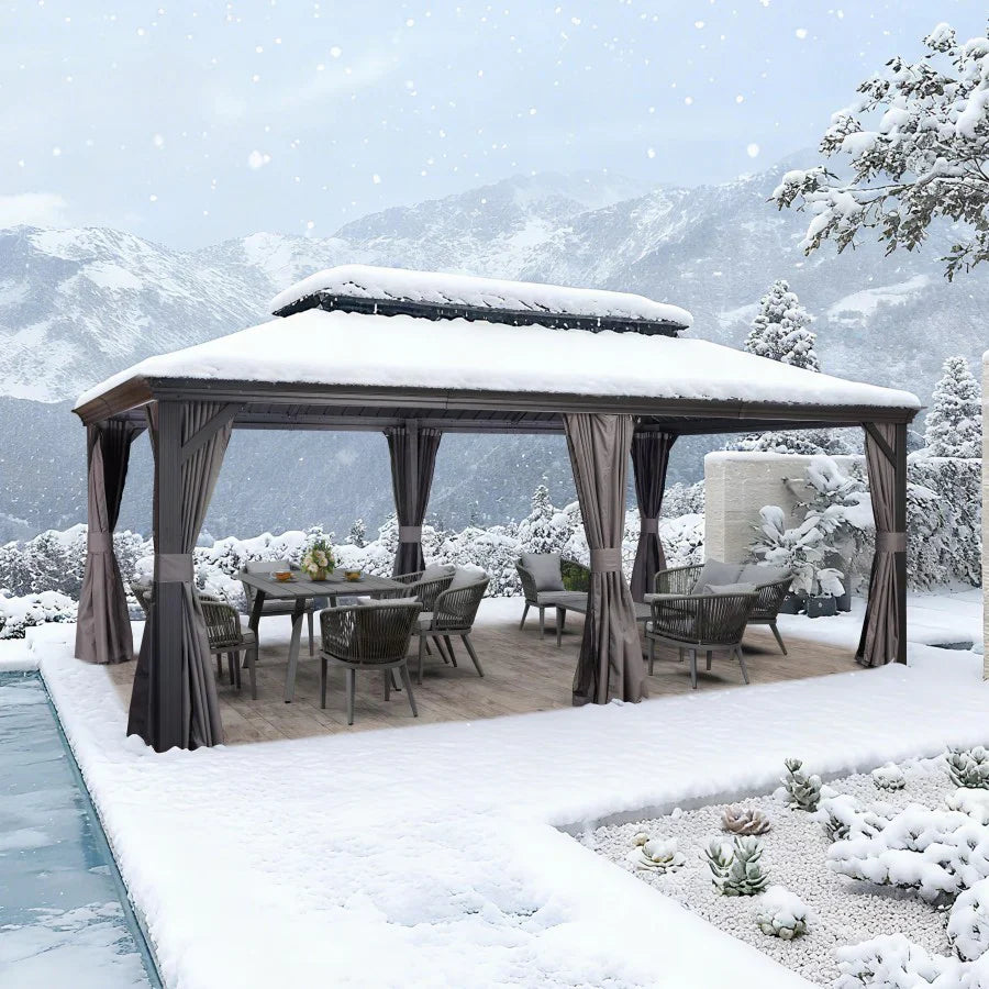 PURPLE LEAF  Alluminio Gazebo Giardino con Zanzariere e Tende Tetto Doppio in Acciaio Galvanizzato, Grigio