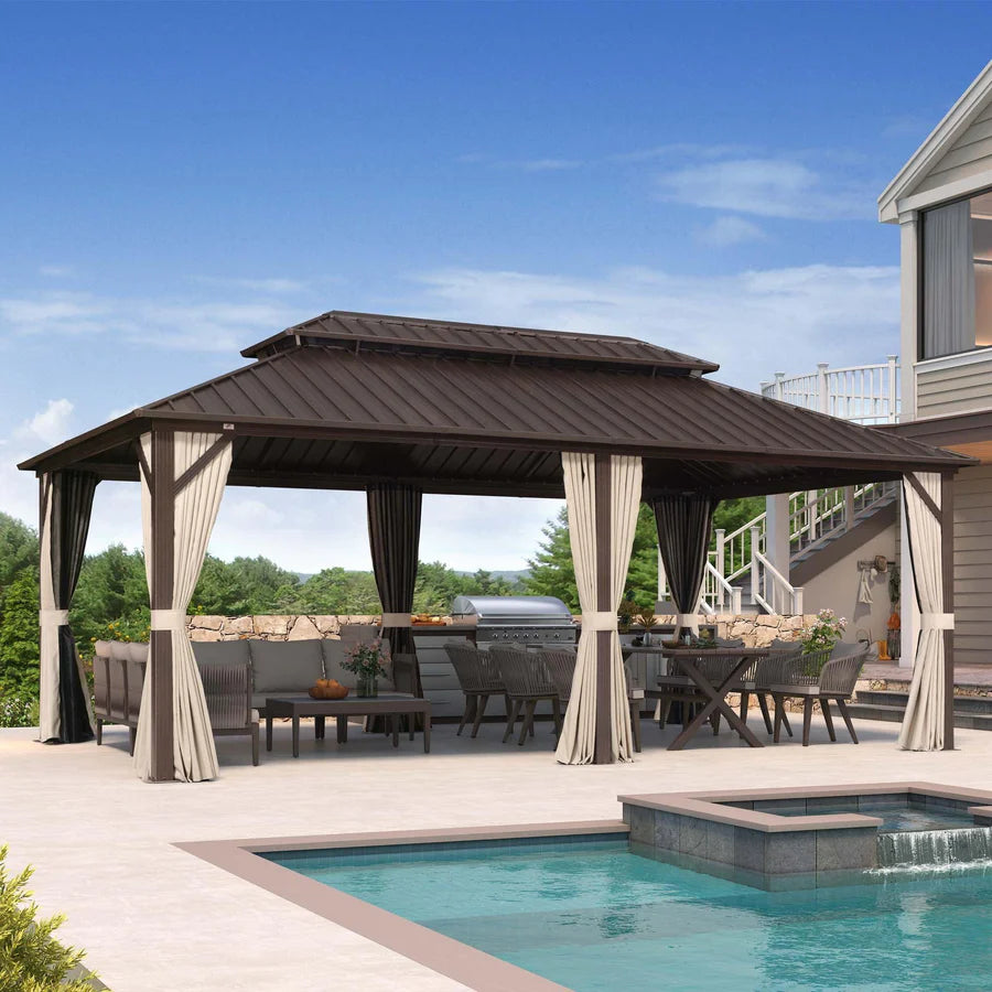 PURPLE LEAF Gazebo da Giardino In Alluminio Impermeabile e Stabile Doppio Tetto in Acciaio Galvanizzato Versione Economica - Bronzo