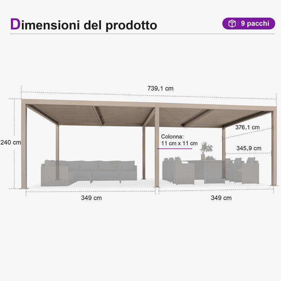 PURPLE LEAF Pergola Bioclimatica Moderna Pergola Color Champagne con Tetto Regolabile per Patio Giardino e Cortile