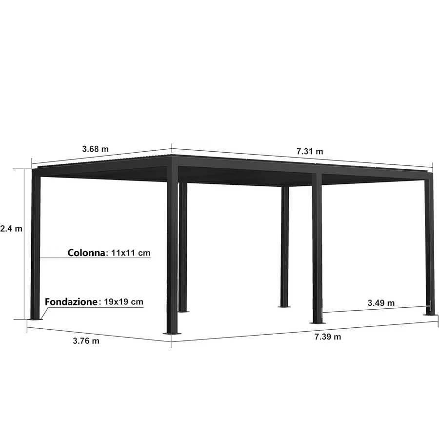 PURPLE LEAF Pergola Bioclimatica a Lamelle con Tetto Regolabile Moderna Alluminio Pergolati da Giardino per Patio Terrazza Esterno Grigio