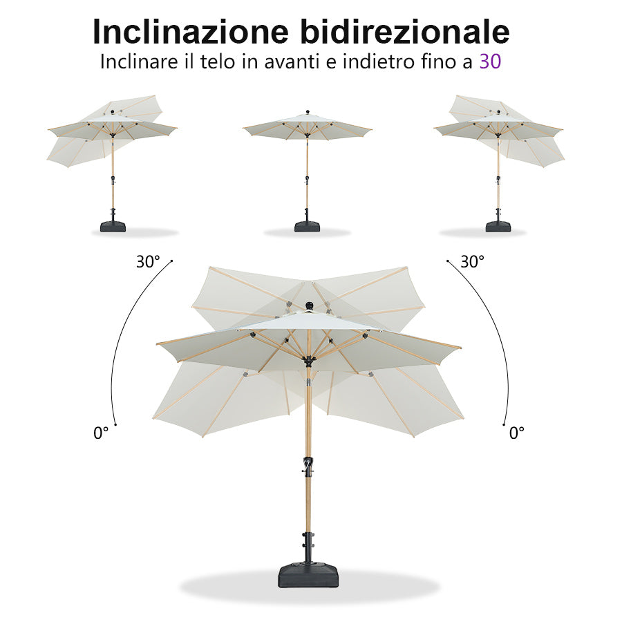 PURPLELEAF Ombrellone da Giardino Effetto Legno,Ombrellone da Esterno per Balcone,Terrazza, Patio e Giardino