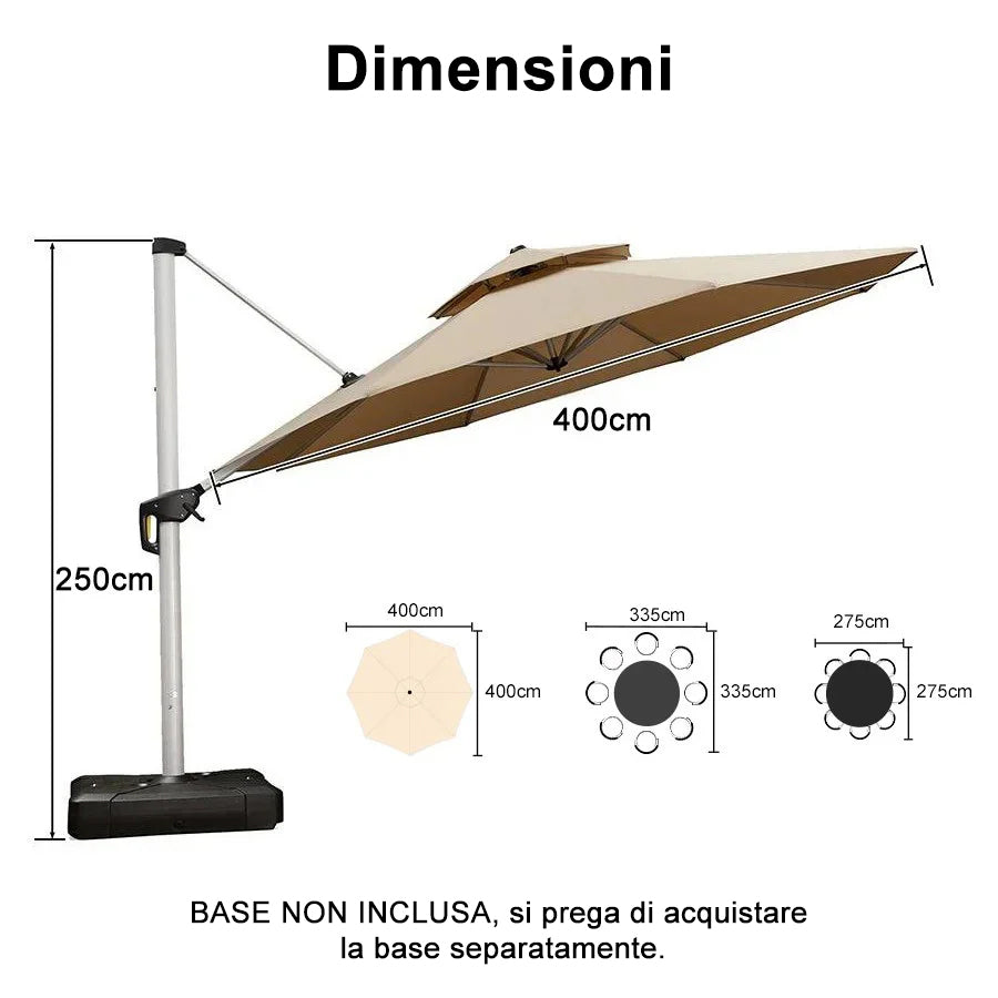 PURPLE LEAF Ombrellone Classico da Giardino Rotondo con Doppia Top e Rotazione a 360 Gradi ,con Base