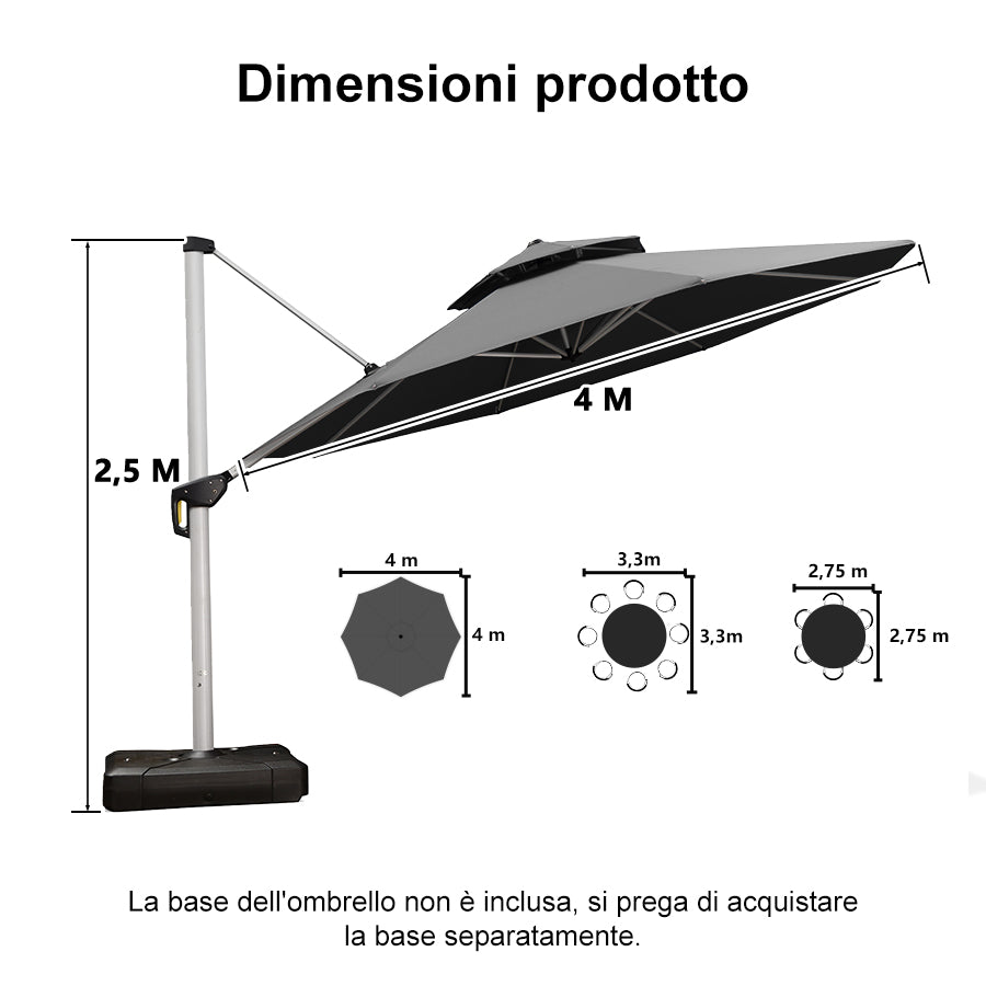 PURPLE LEAF Ombrellone Classico da Giardino Rotondo con Doppia Top e Rotazione a 360 Gradi ,con Base