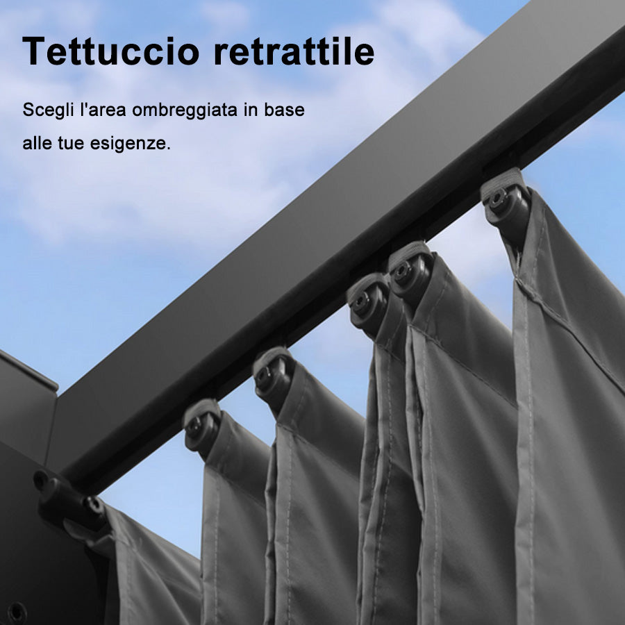 PURPLE LEAF pergola retrattile in alluminio per esterni con tettoia parasole, terrazza, riparo per cortile, padiglione barbecue in metallo-PRG