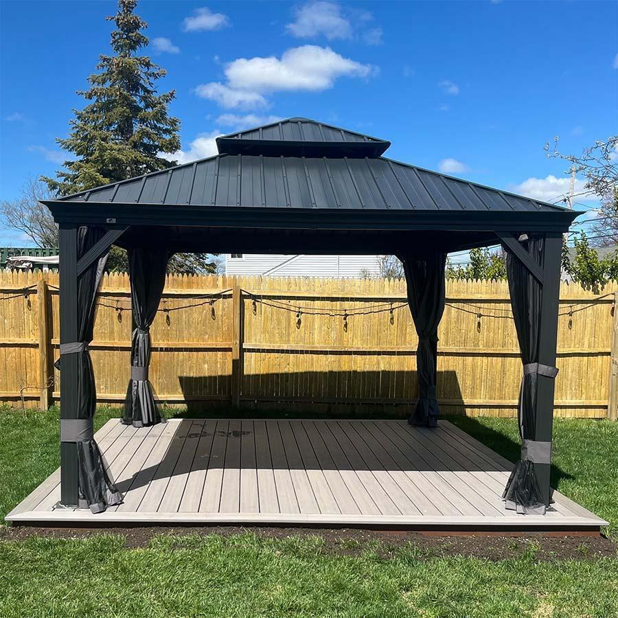 PURPLE LEAF  Alluminio Gazebo Giardino con Zanzariere e Tende Tetto Doppio in Acciaio Galvanizzato, Grigio