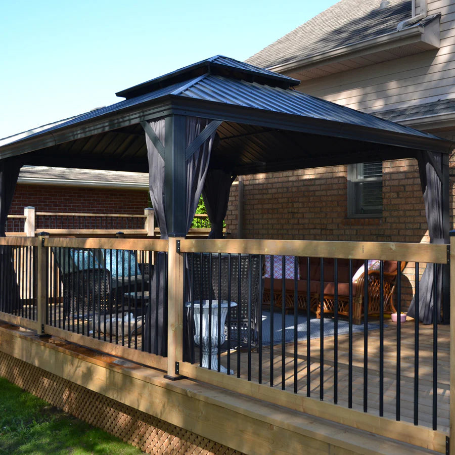 PURPLE LEAF  Alluminio Gazebo Giardino con Zanzariere e Tende Tetto Doppio in Acciaio Galvanizzato, Grigio