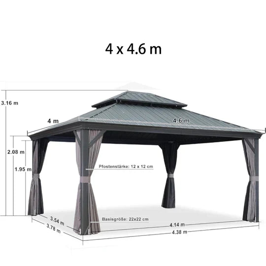 PURPLE LEAF  Alluminio Gazebo Giardino con Zanzariere e Tende Tetto Doppio in Acciaio Galvanizzato, Grigio