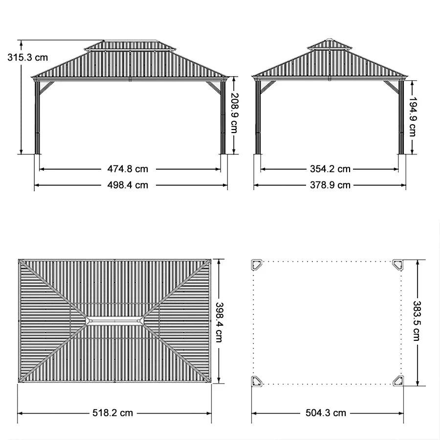 PURPLE LEAF  Alluminio Gazebo Giardino con Zanzariere e Tende Tetto Doppio in Acciaio Galvanizzato, Grigio