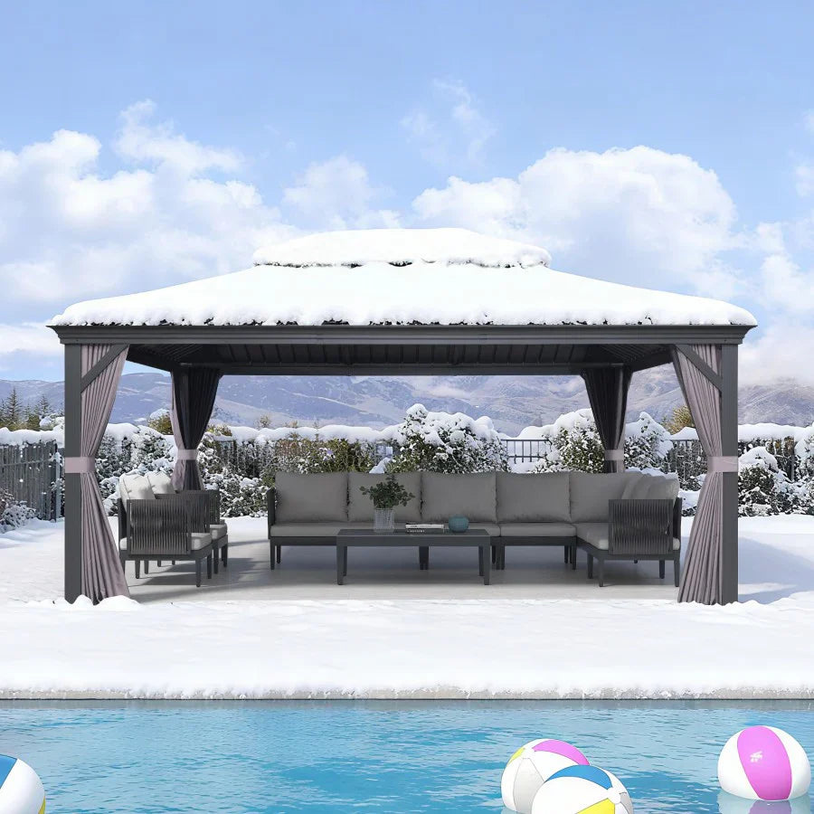 PURPLE LEAF  Alluminio Gazebo Giardino con Zanzariere e Tende Tetto Doppio in Acciaio Galvanizzato, Grigio