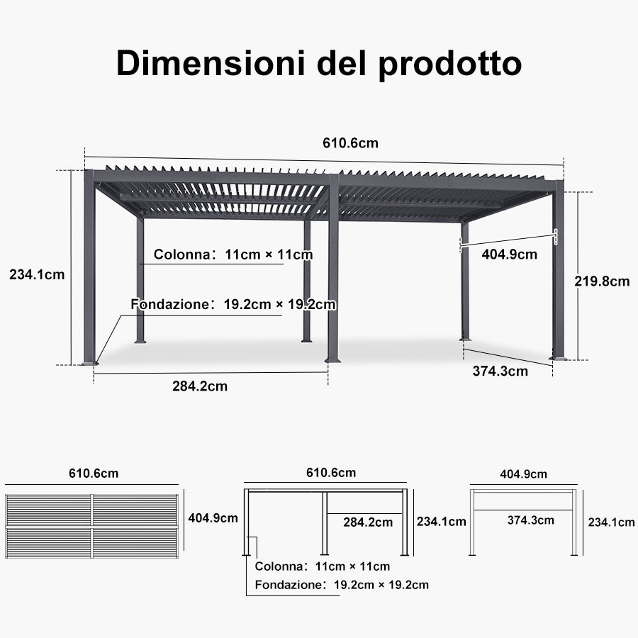 PURPLE LEAF Pergola Bioclimatica Pergola in Alluminio da Esterno struttura robusta drenaggio nascosto con Tetto Regolabile per Terrazzo e Giardino Grigio