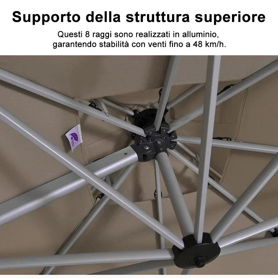 PURPLE LEAF Ombrellone Classico da Giardino Rotondo con Doppia Top e Rotazione a 360 Gradi ,con Base