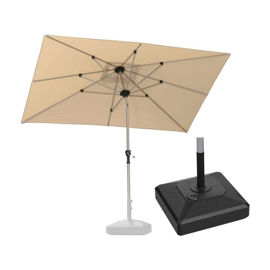 PURPLE LEAF Ombrellone da Giardino in lega di Alluminio con Inclinazione di 30°, Ombrellone da Tavolo, Ombrellone con palo centrale Impermeabile, Adatto per Giardini, Mercati ,Con Base