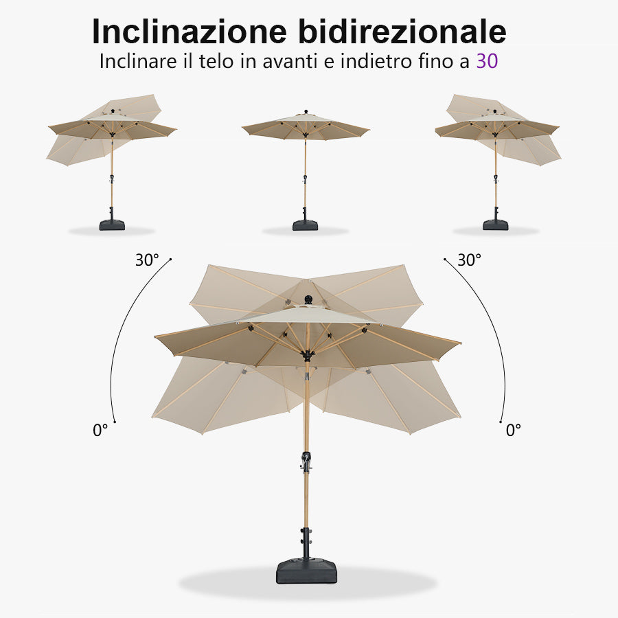 PURPLELEAF Ombrellone da Giardino Effetto Legno,Ombrellone da Esterno per Balcone,Terrazza, Patio e Giardino