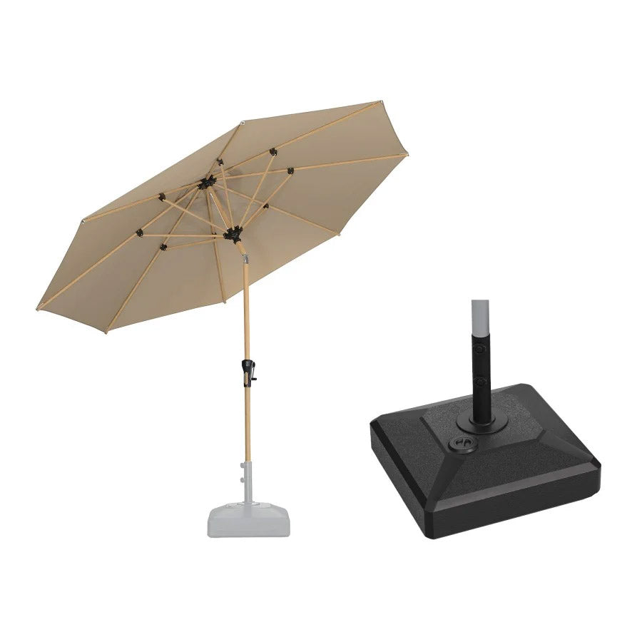 PURPLE LEAF Ombrellone da Giardino Effetto Legno,Ombrellone da Esterno per Balcone,Terrazza, Patio e Giardino,Con Base