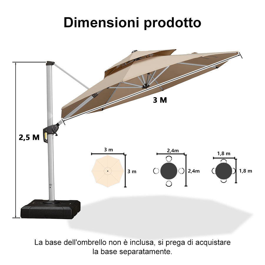 PURPLE LEAF Ombrellone Classico da Giardino Rotondo con Doppia Top e Rotazione a 360 Gradi ,con Base