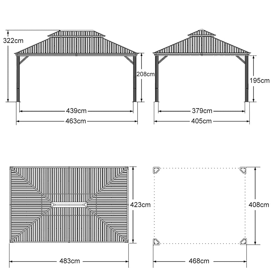 PURPLE LEAF  Alluminio Gazebo Giardino con Zanzariere e Tende Tetto Doppio in Acciaio Galvanizzato, Grigio