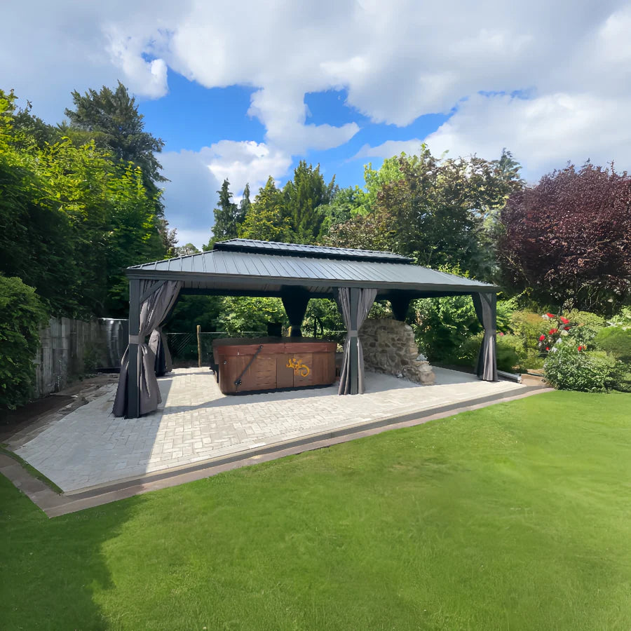 PURPLE LEAF  Alluminio Gazebo Giardino con Zanzariere e Tende Tetto Doppio in Acciaio Galvanizzato, Grigio