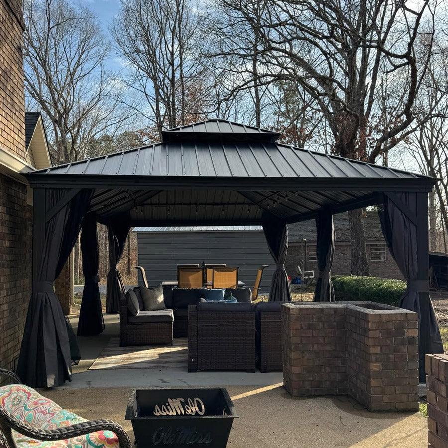 PURPLE LEAF  Alluminio Gazebo Giardino con Zanzariere e Tende Tetto Doppio in Acciaio Galvanizzato, Grigio