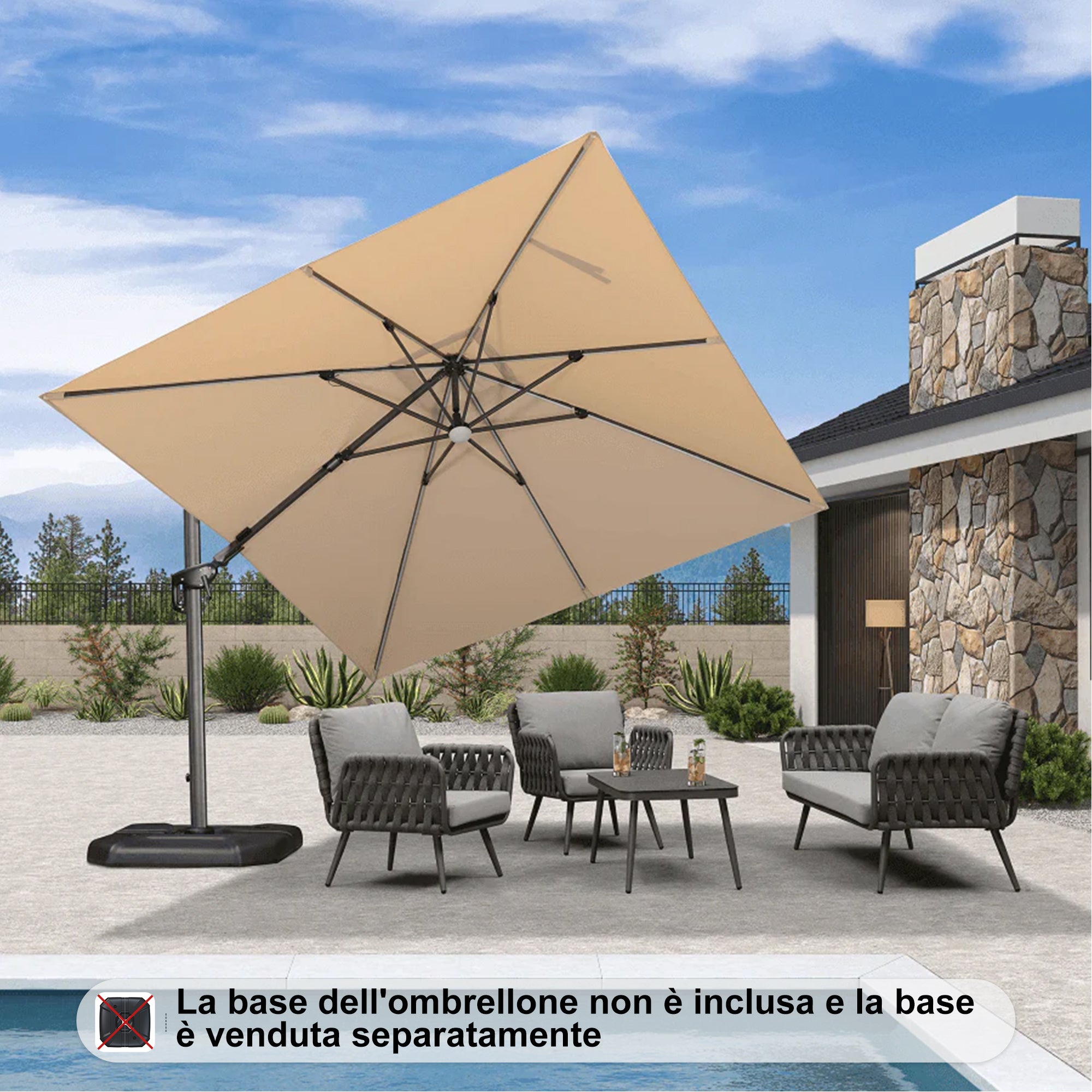 PURPLE LEAF Ombrellone da Giardino Ombrellone Quadrato Girevole con Rotazione a 360 gradi per esterno con luci