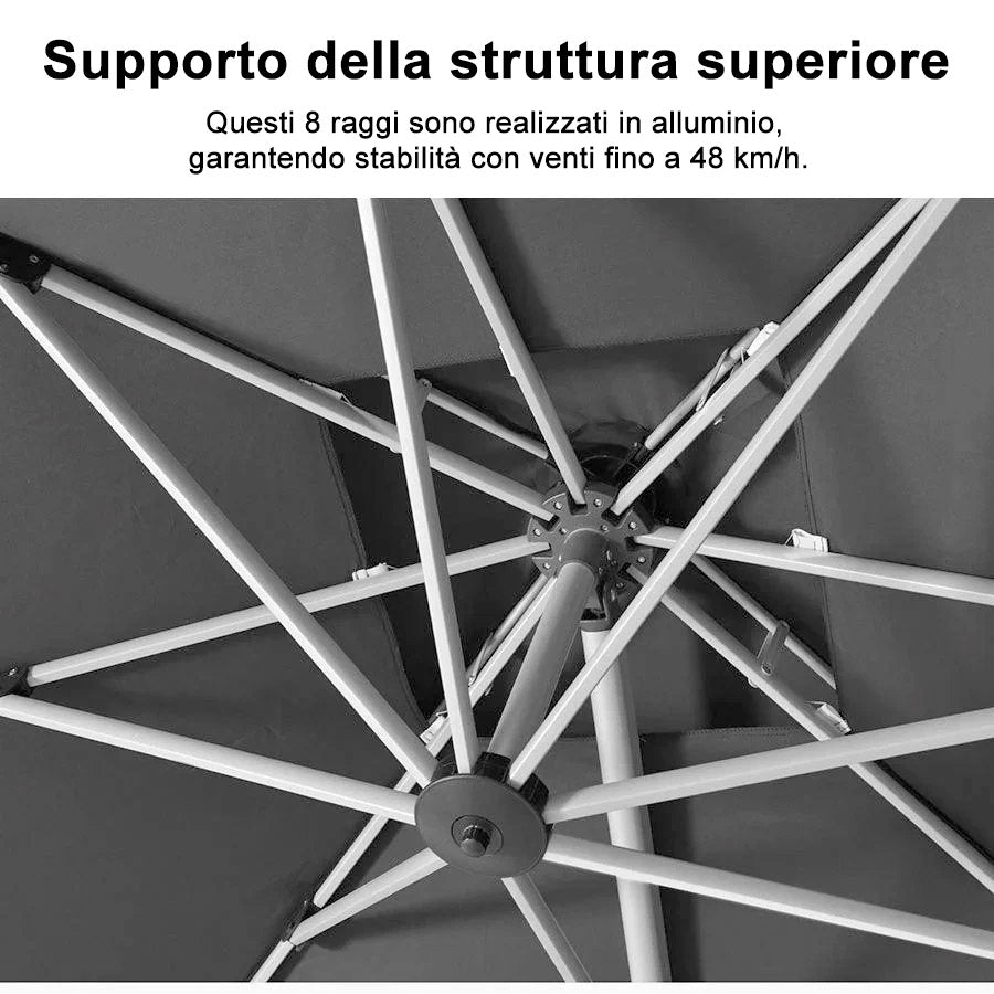 PURPLE LEAF Ombrellone Classico da Giardino Rotondo con Doppia Top e Rotazione a 360 Gradi ,con Base