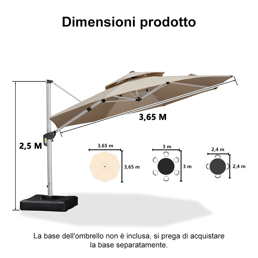 PURPLE LEAF Ombrellone Classico da Giardino Rotondo con Doppia Top e Rotazione a 360 Gradi ,con Base