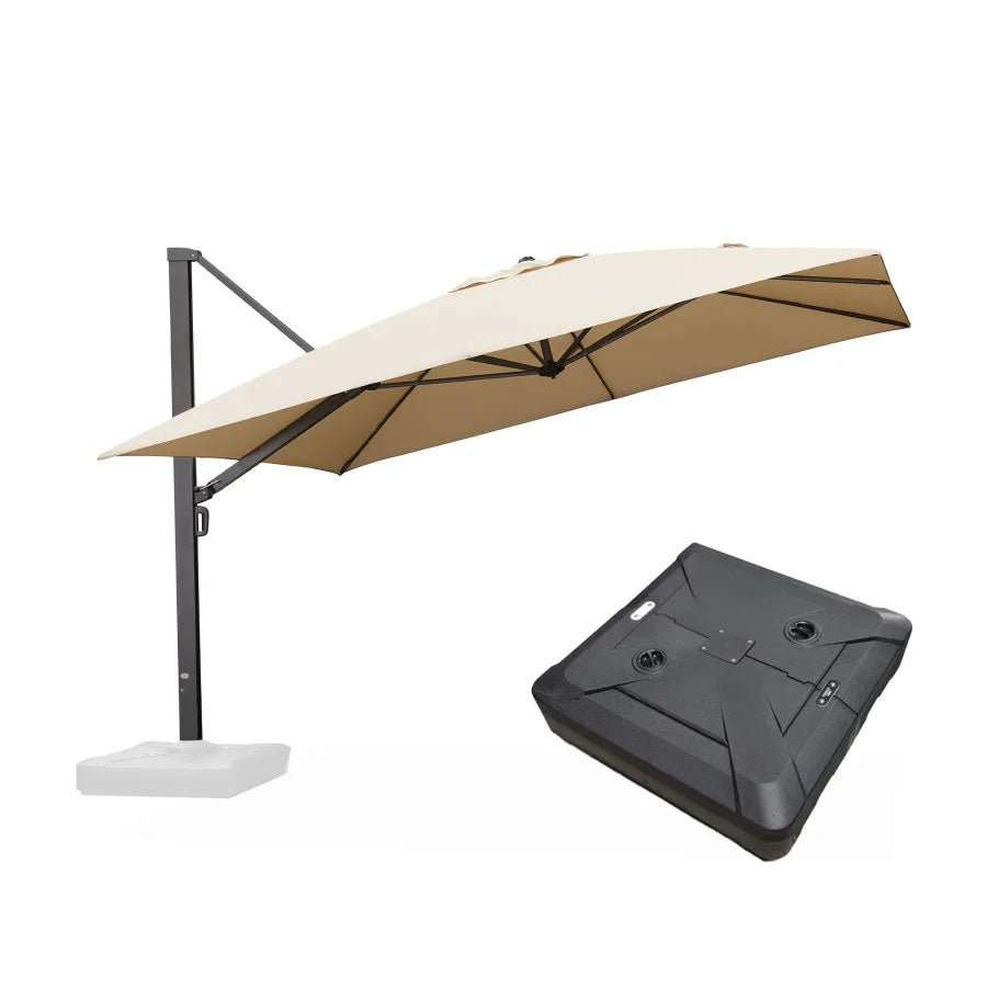 PURPLE LEAF Grande Ombrellone da Giardino in Alluminio con Base, con Rotazione 360° e 5 Livelli di Regolazione Altezza